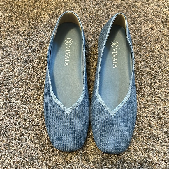 Vivaia Shoes - Vivaia New Margot Square Toe V-Cut Flat Denim Blue Size EU 37 US 6.5